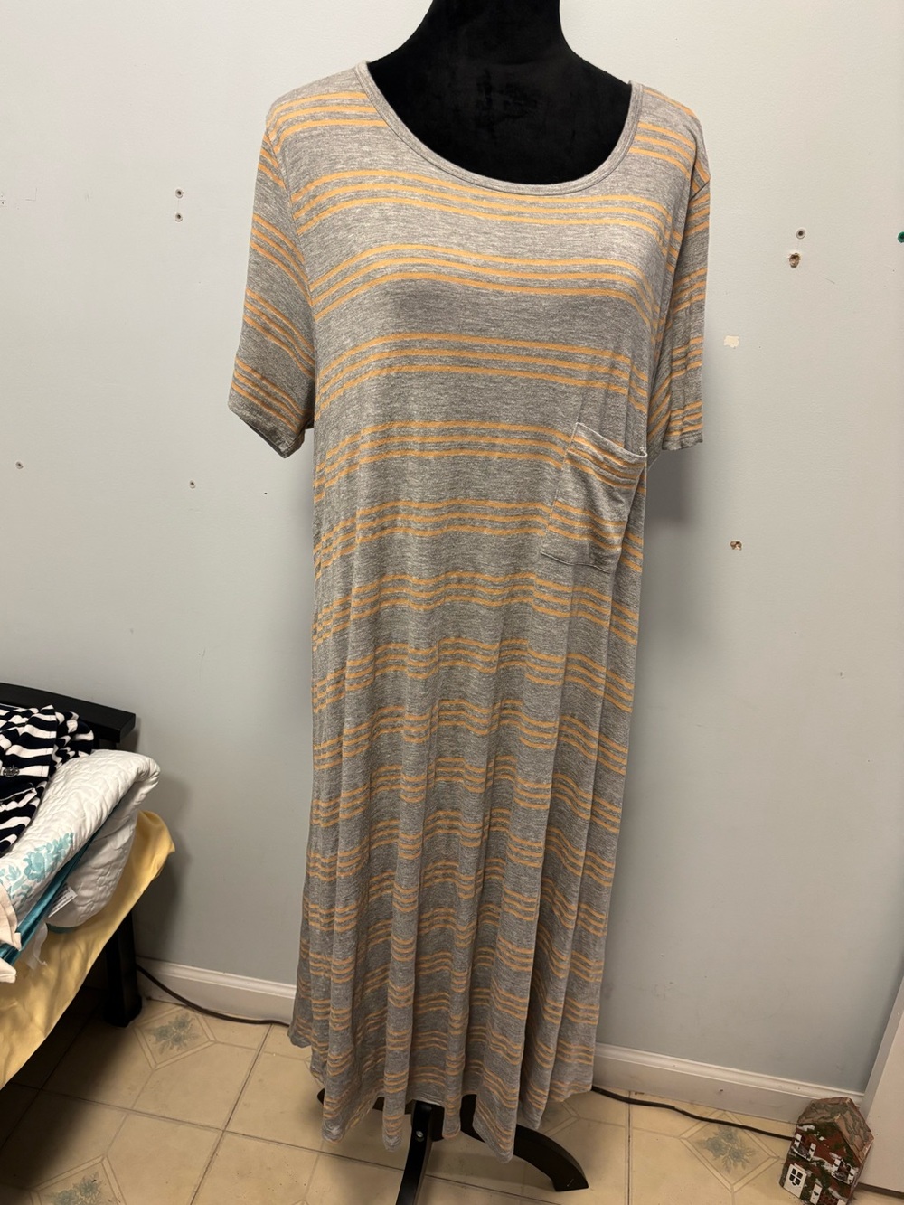 3XL Gray & Mustard Striped women’s Carly hi-lo Dress - Lightweight Rayon Blend